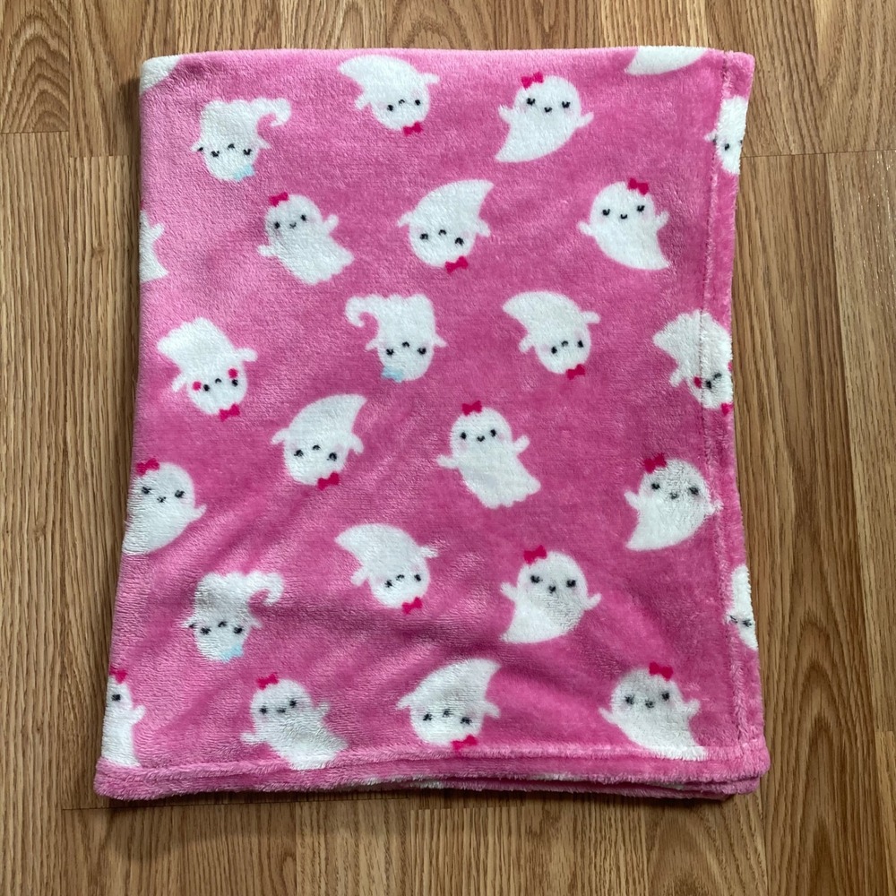 Parents Choice Plush Baby Blanket Ghosts Pink White Halloween Walmart 34 x 28